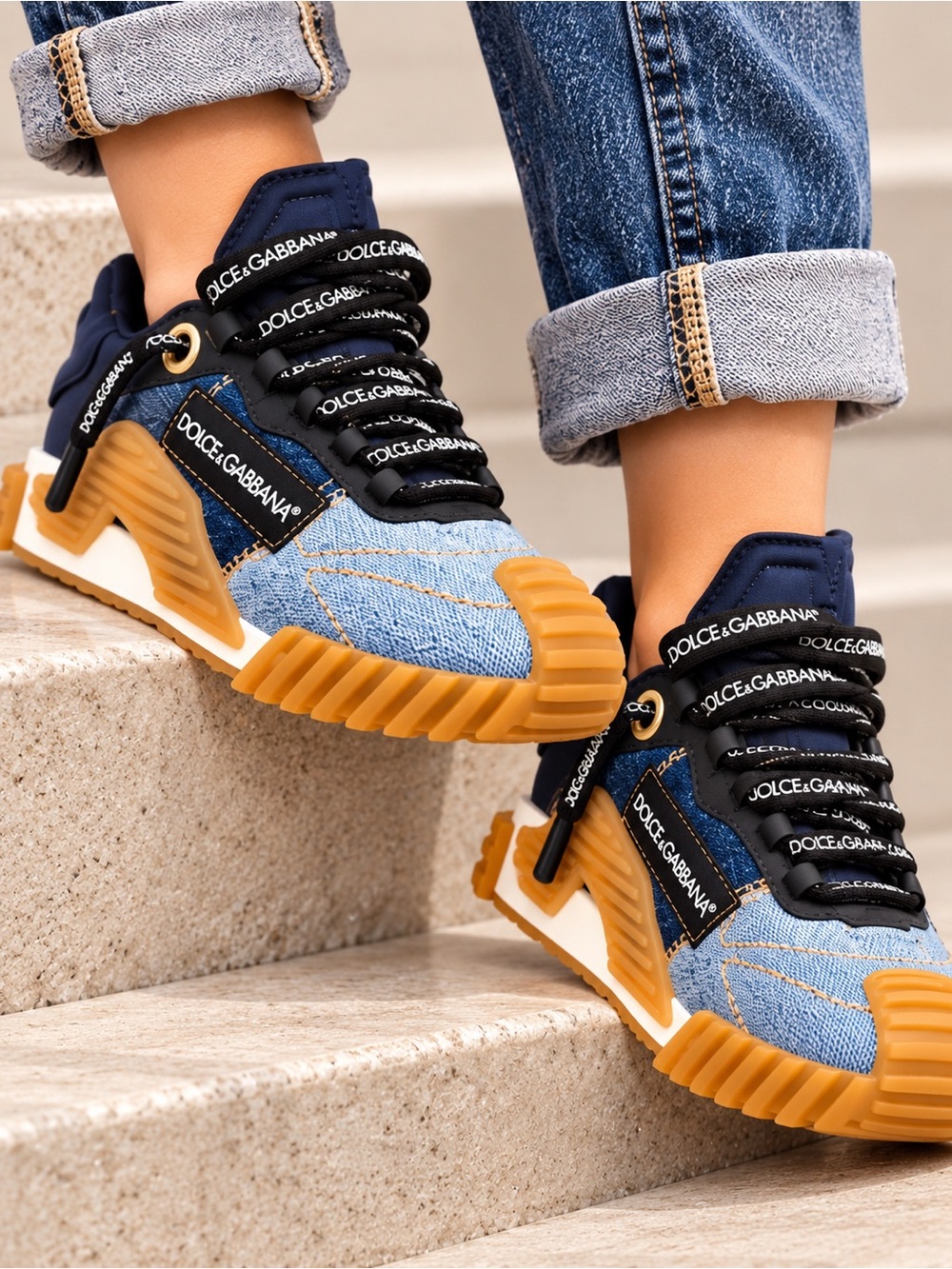 Dolce & Gabbana Blue Denim Sneakers Kids US 3 NWT
